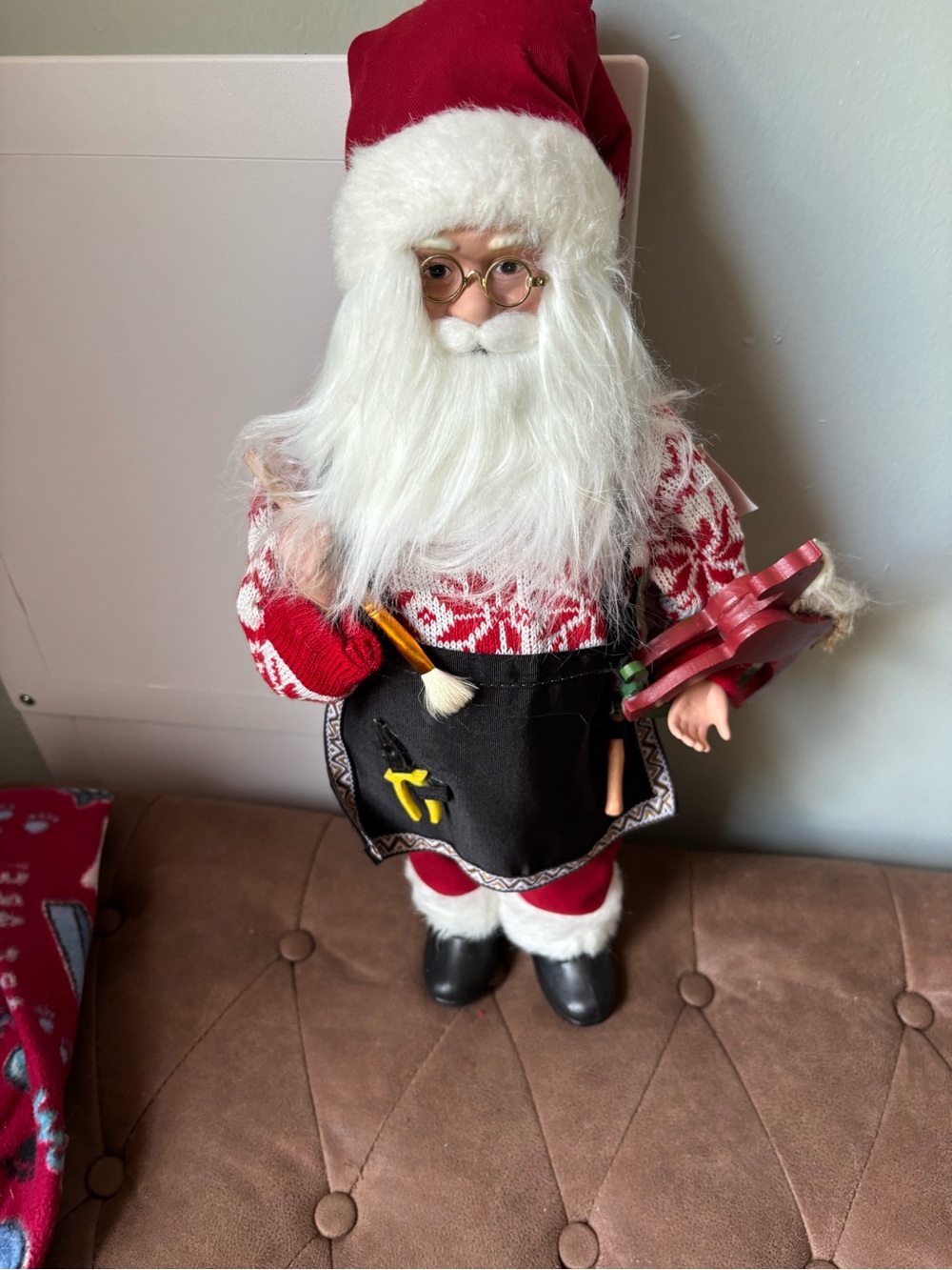 Handcrafted Santa Claus Figurine with Red Knit Sweater